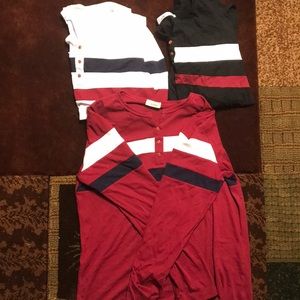 NWOT White, Black, Wine Red Button Long Sleeve Tee